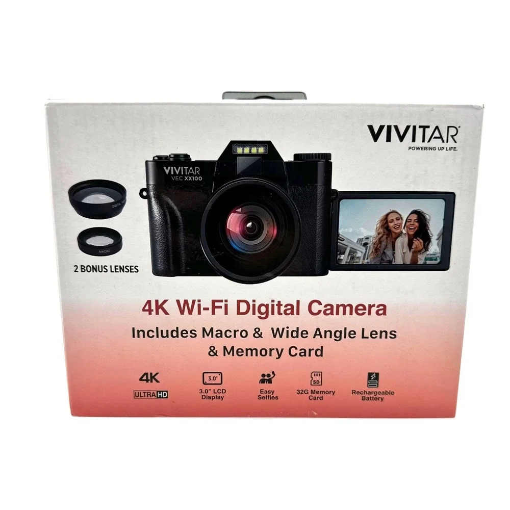 Vivitar VEC‎ XX100 4K Wi-Fi Digital Camera 56MP 30x Zoom Flip Screen Wide Lens